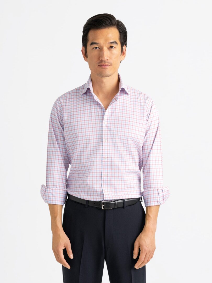 Non-Iron Stretch Supima Light Blue and Red Multi Check Thumb Detail