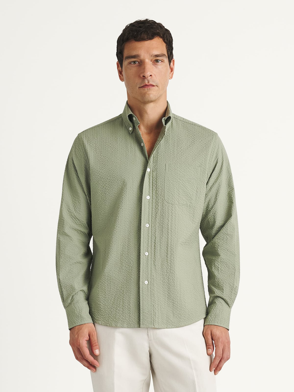 Albini Sage Wide Seersucker Shirt by Proper Cloth