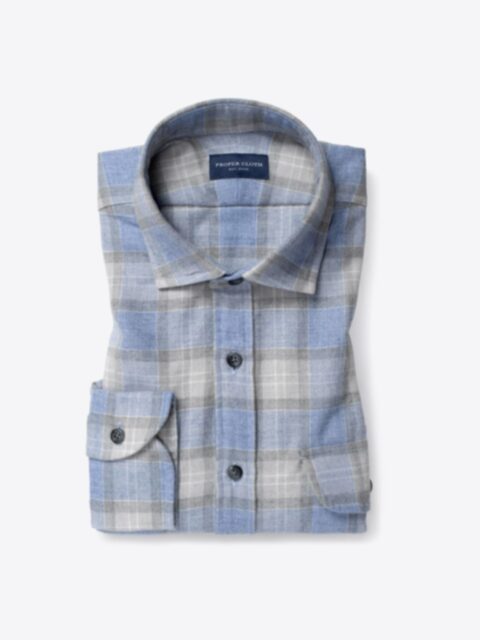Shop Blue and Grey Plaid Cotton and Wool Flannel