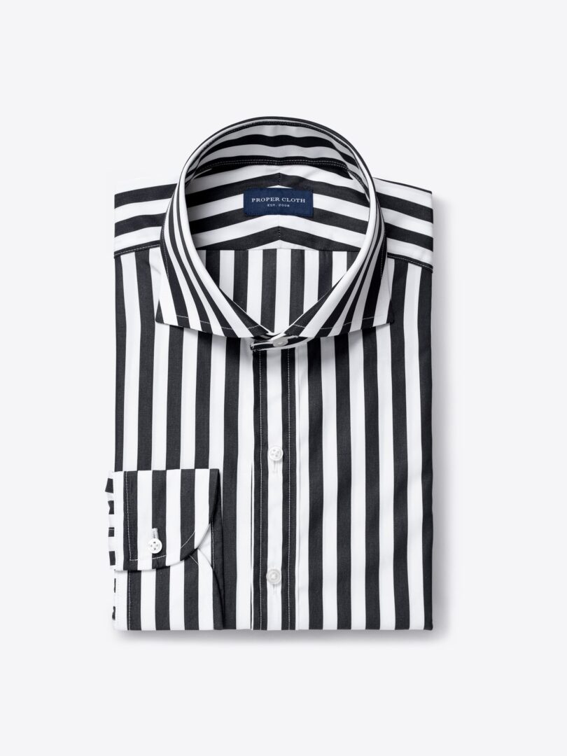 Thomas Mason Luxury Black and White Bengal Stripe Men's Dress Shirt 
