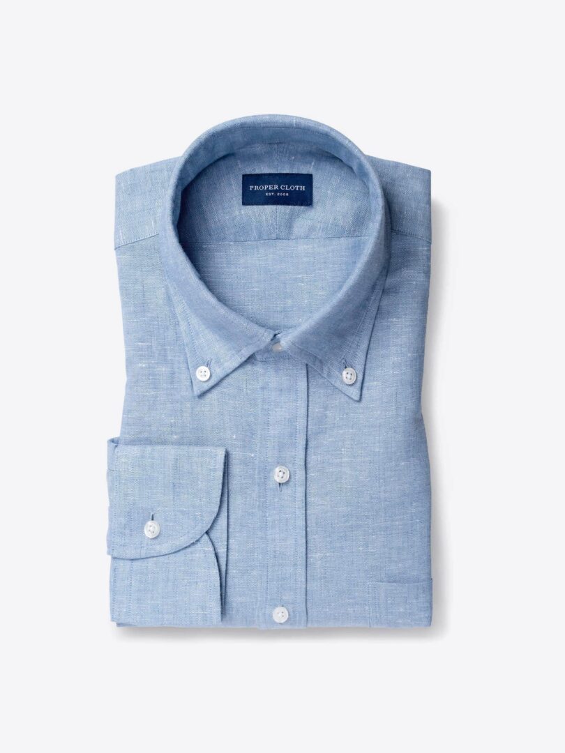 Blue Melange Cotton Linen Blend Dress Shirt 