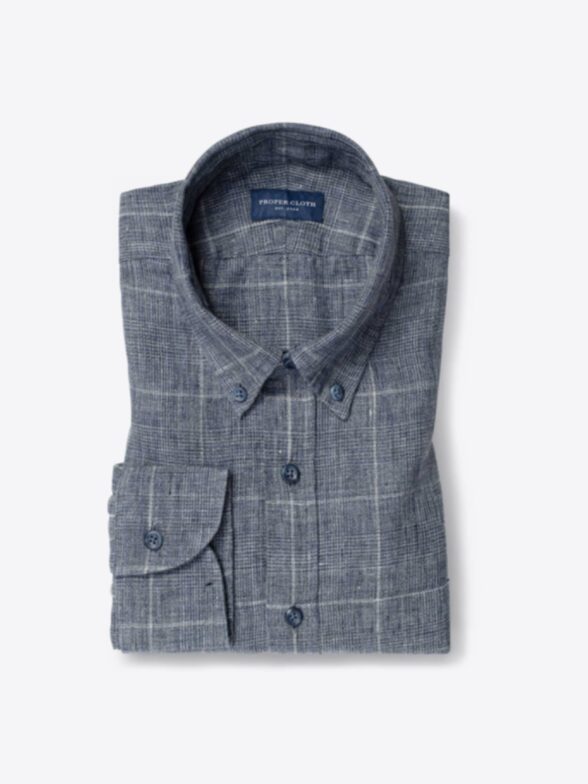 Tessuti di Sondrio Slate Blue Delave Glen Plaid Linen