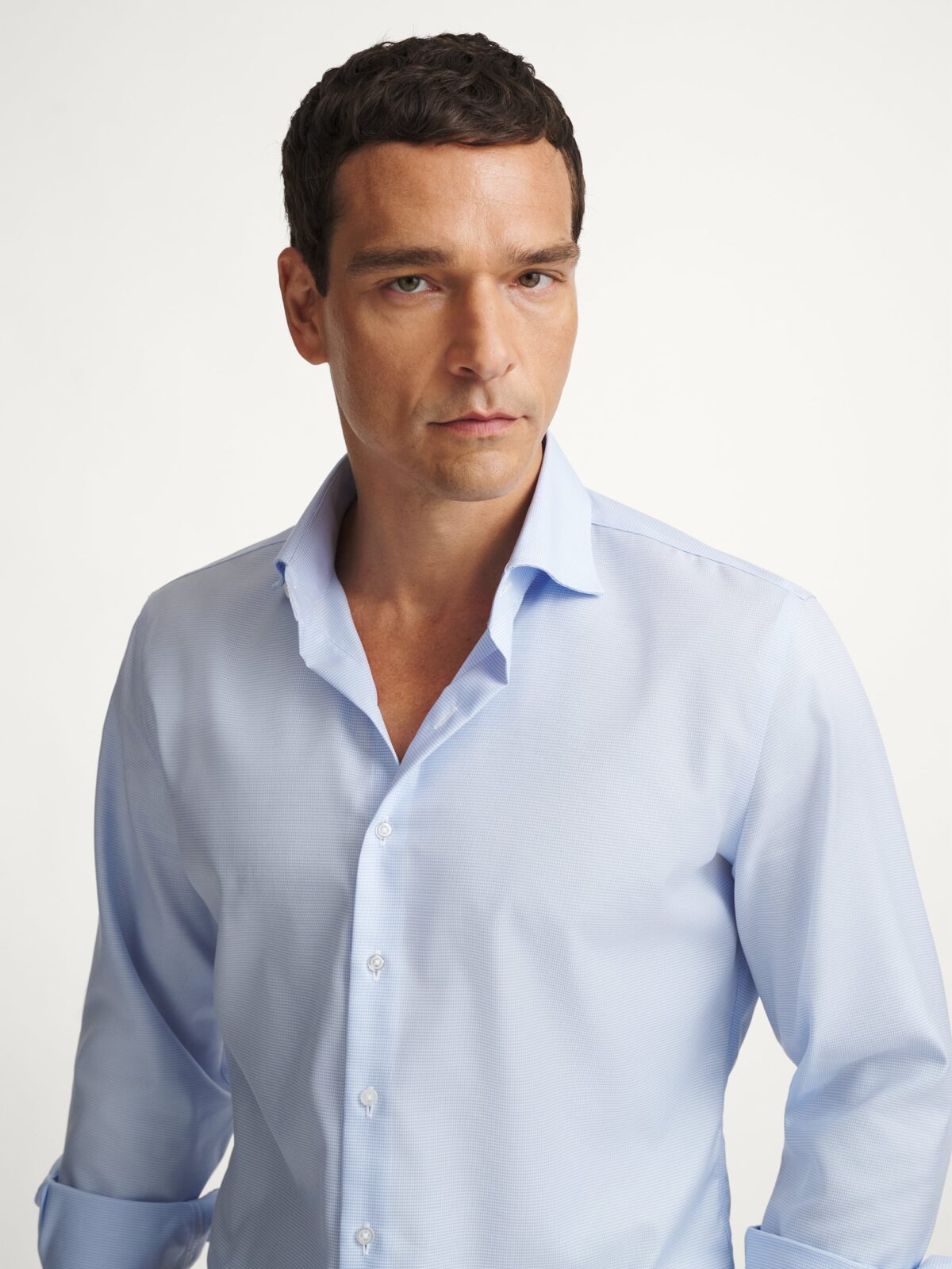 blue grey dress shirt Proper Cloth Men's Mayfair Wrinkle-Resistant Light Blue Houndstooth Fitted Dress Shirt