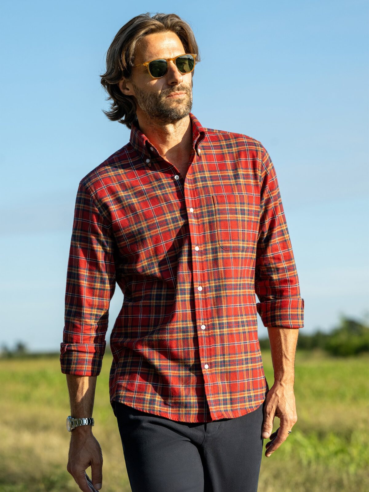 Stowe Red and Blue Tartan Flannel Shirts by Proper Cloth