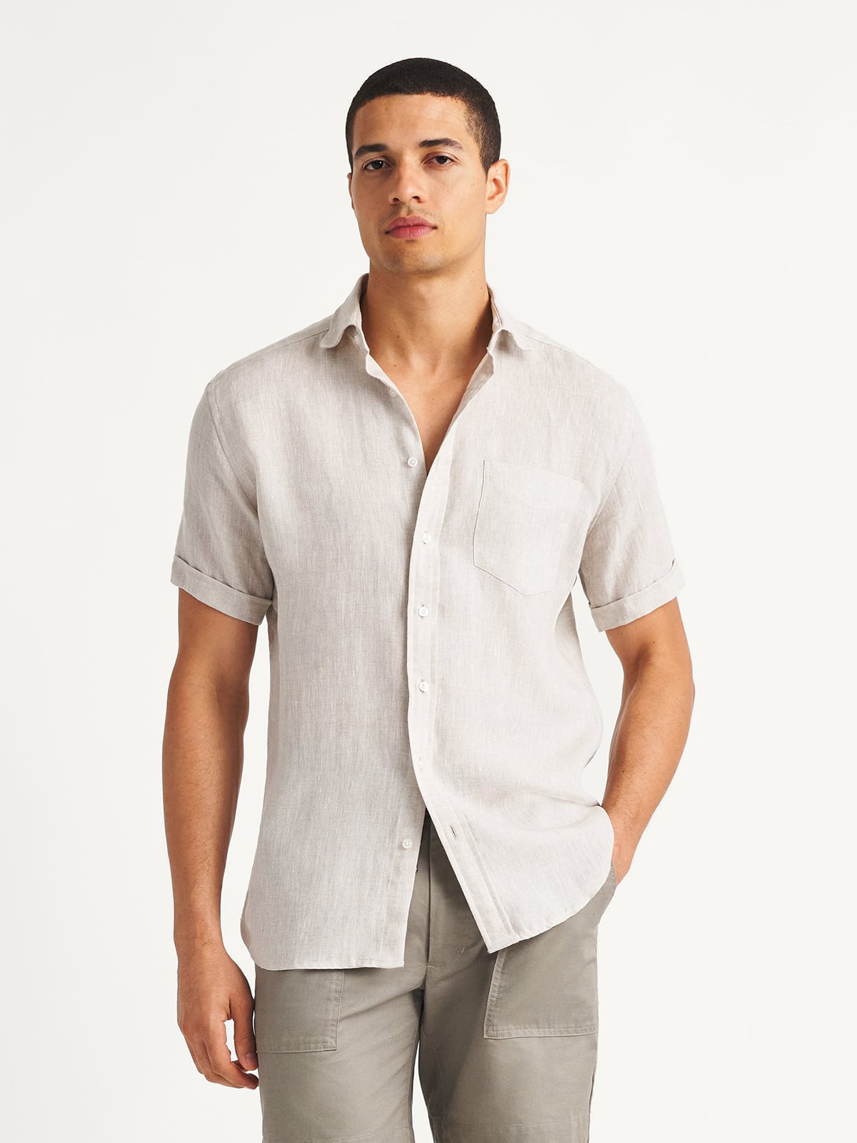 Proper Cloth Men's Baird McNutt Natural Beige Irish Linen Custom Dress Shirt - Brown, Size: M, Regular, 100% Linen