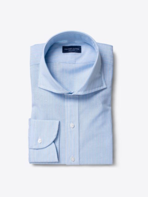 Shop Capri Light Blue Border Stripe Cotton Linen Blend