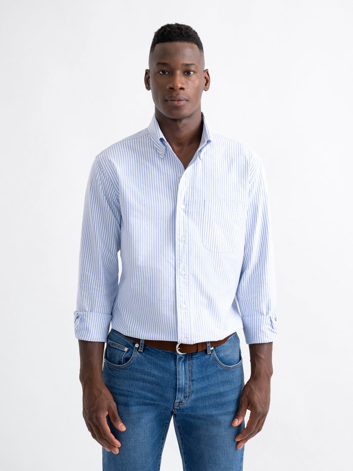 Blue University Stripe Oxford Cloth Shirt by Proper Cloth