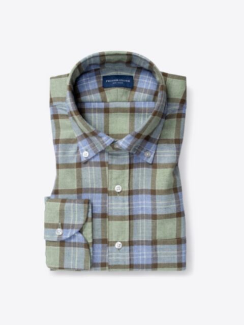 Shop Sage and Blue Plaid Cotton and Wool Flannel