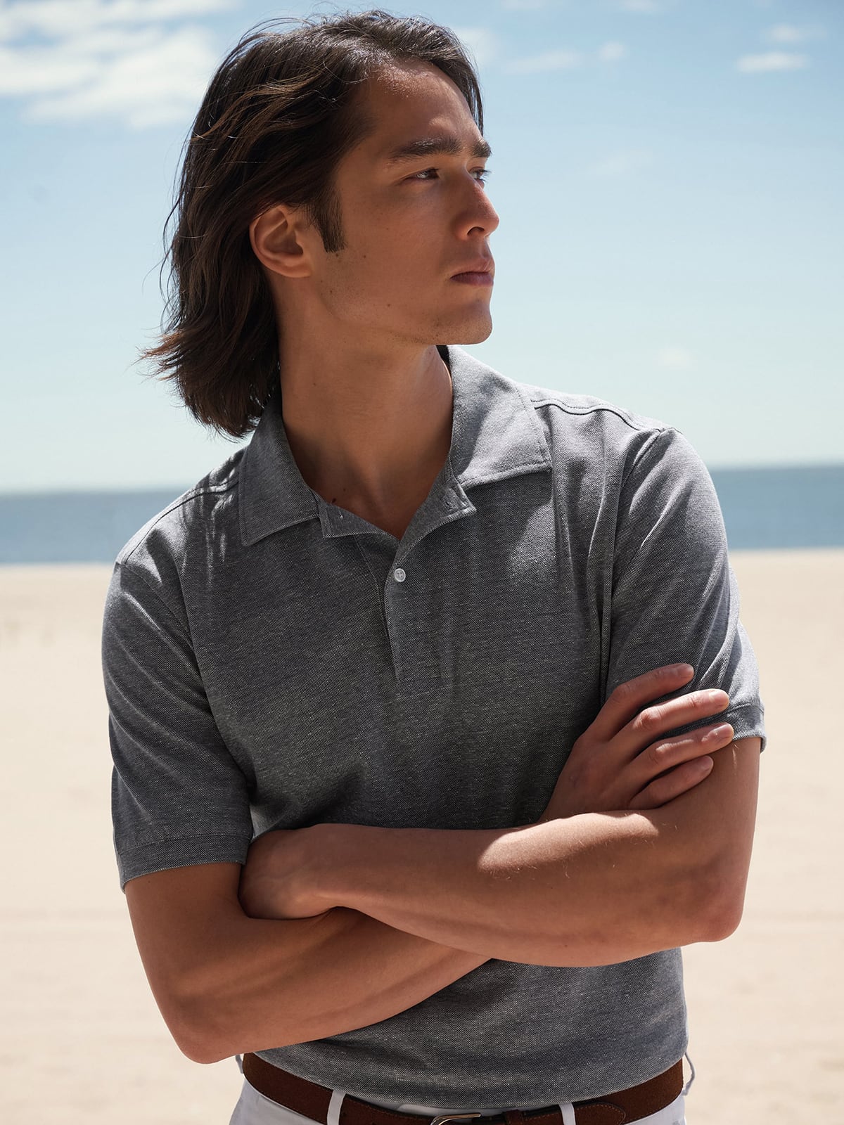 The Monterey Linen Blend Polo in Slate
