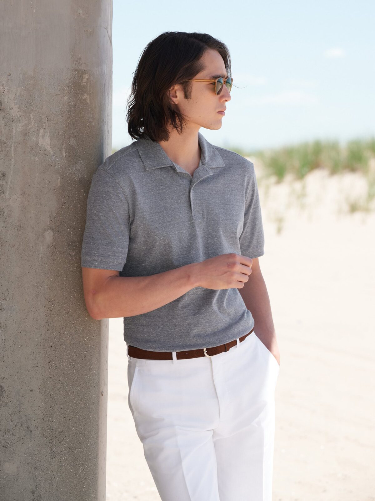 Monterey Slate Franklin Linen Blend Polo Shirt