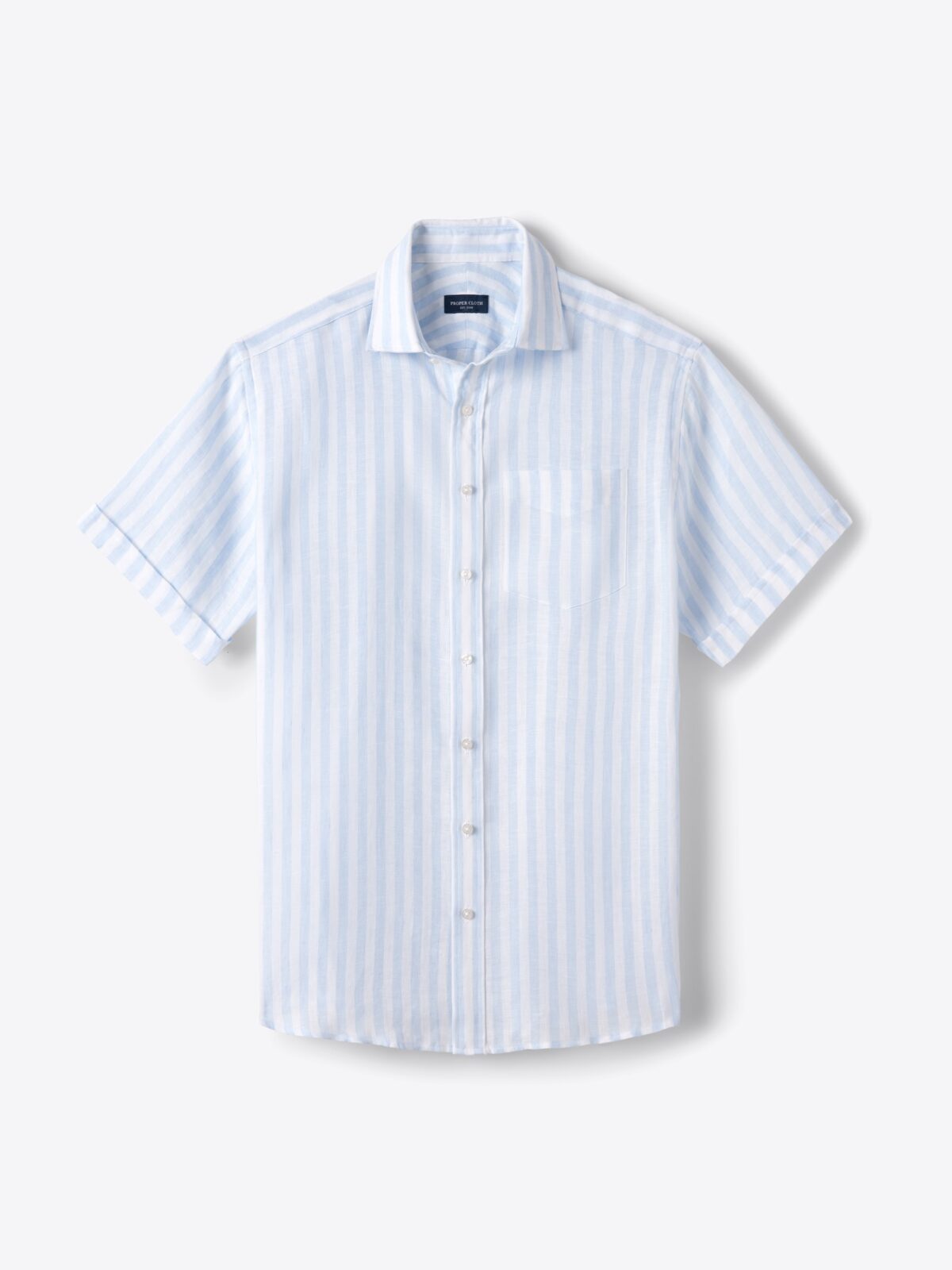 Baird McNutt Light Blue Wide Stripe Irish Linen Shirt by Proper Cloth