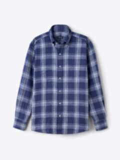 Sconset Navy and White Linen Blend Plaid Shirt by Proper Cloth