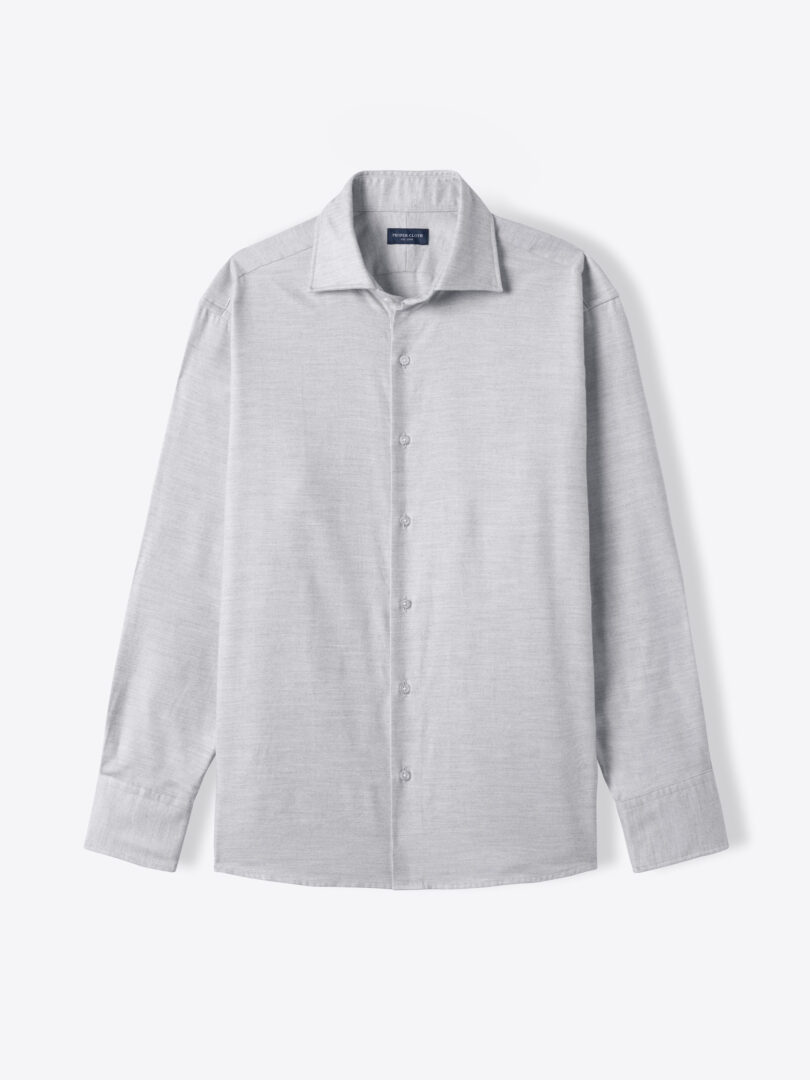 Albini Light Grey Melange Cotton Tencel Herringbone Flannel Custom Dress Shirt 
