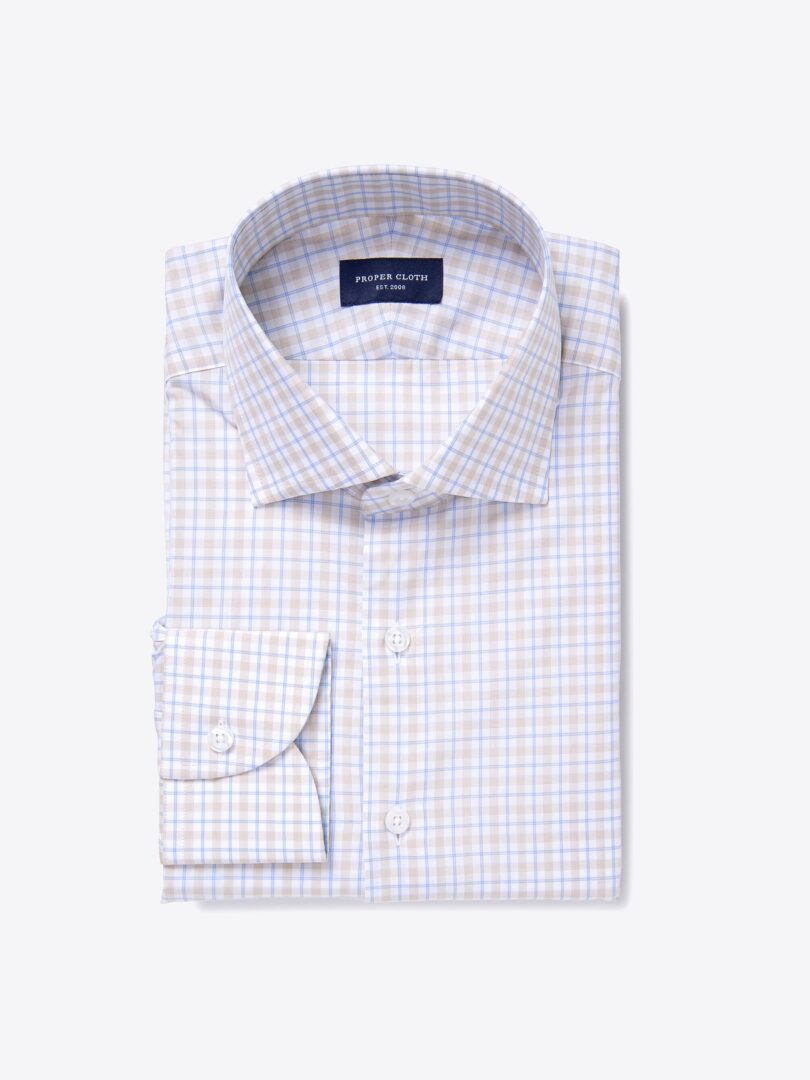 Novara Beige and Light Blue Check Tailor Made Shirt 