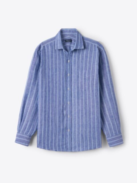 Shop Positano Blue Wide Stripe Italian Linen