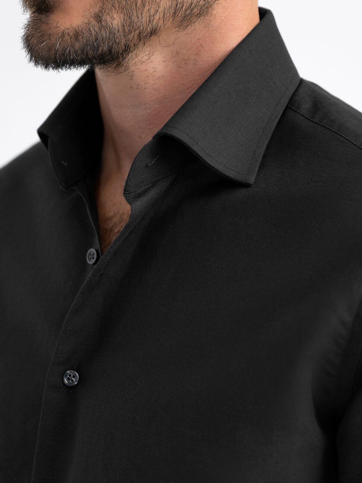 Black Cotton and Linen Blend Shirt