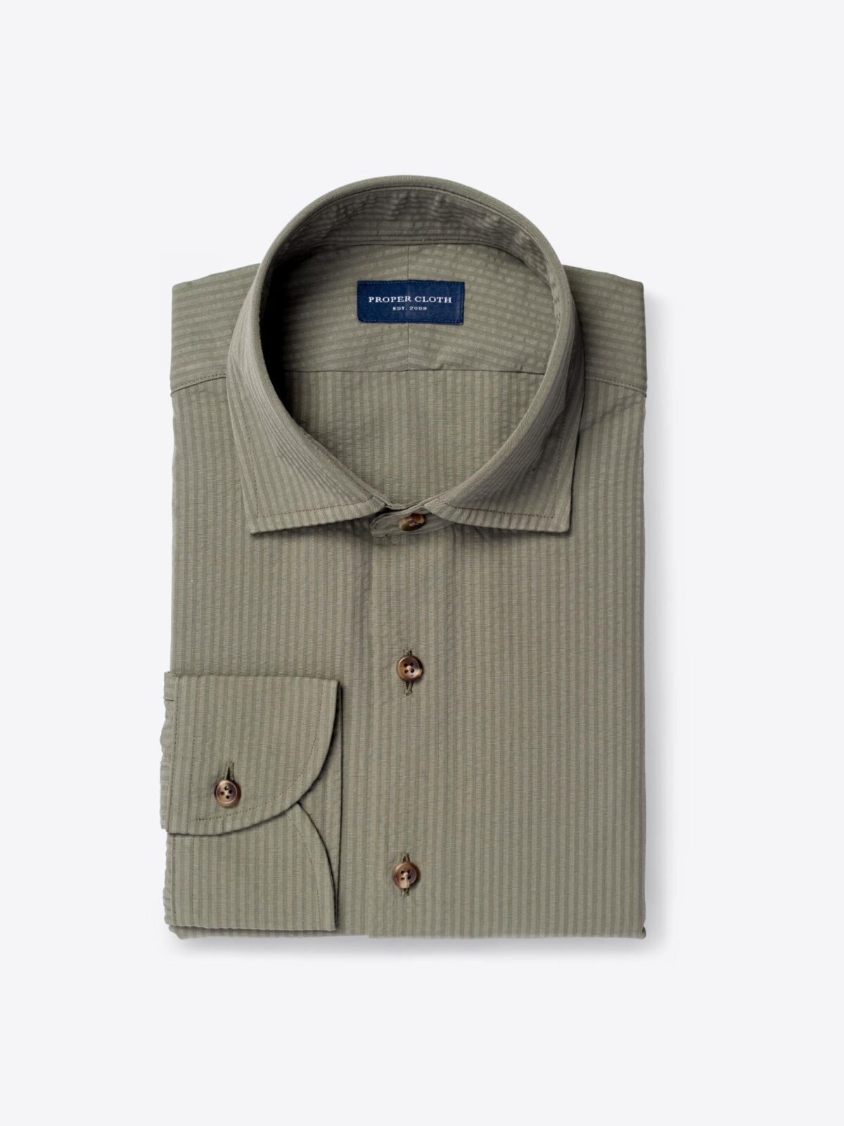 Portuguese Fatigue Green Seersucker Shirt by Proper Cloth