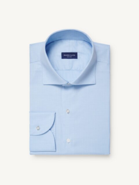 Proper Cloth Men's Performance Blue Twill Custom Dress Shirt - Blue, Size: 17, Regular, Nylon