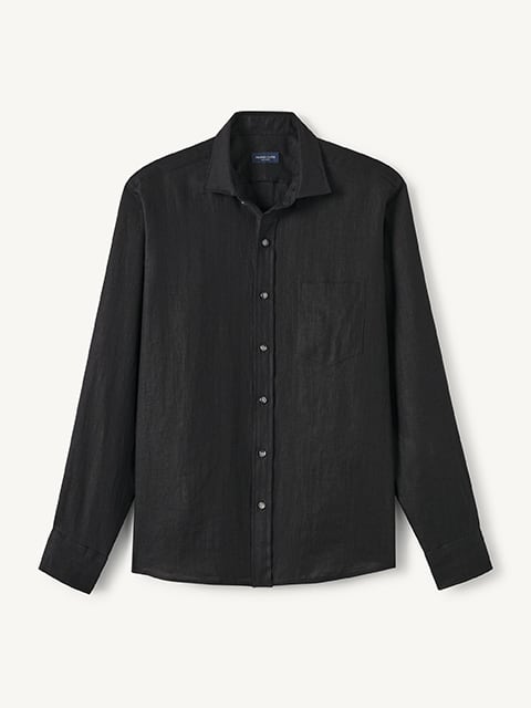 black dress shirt white collar BLACK BAND COLLAR STRETCH SHIRT  ROOMI