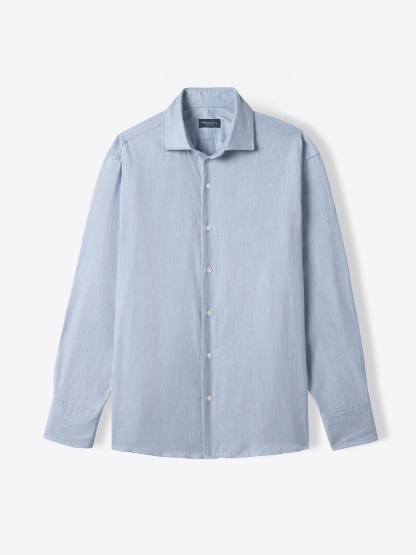 Albini Light Blue Cotton Tencel Herringbone Flannel Shirts by