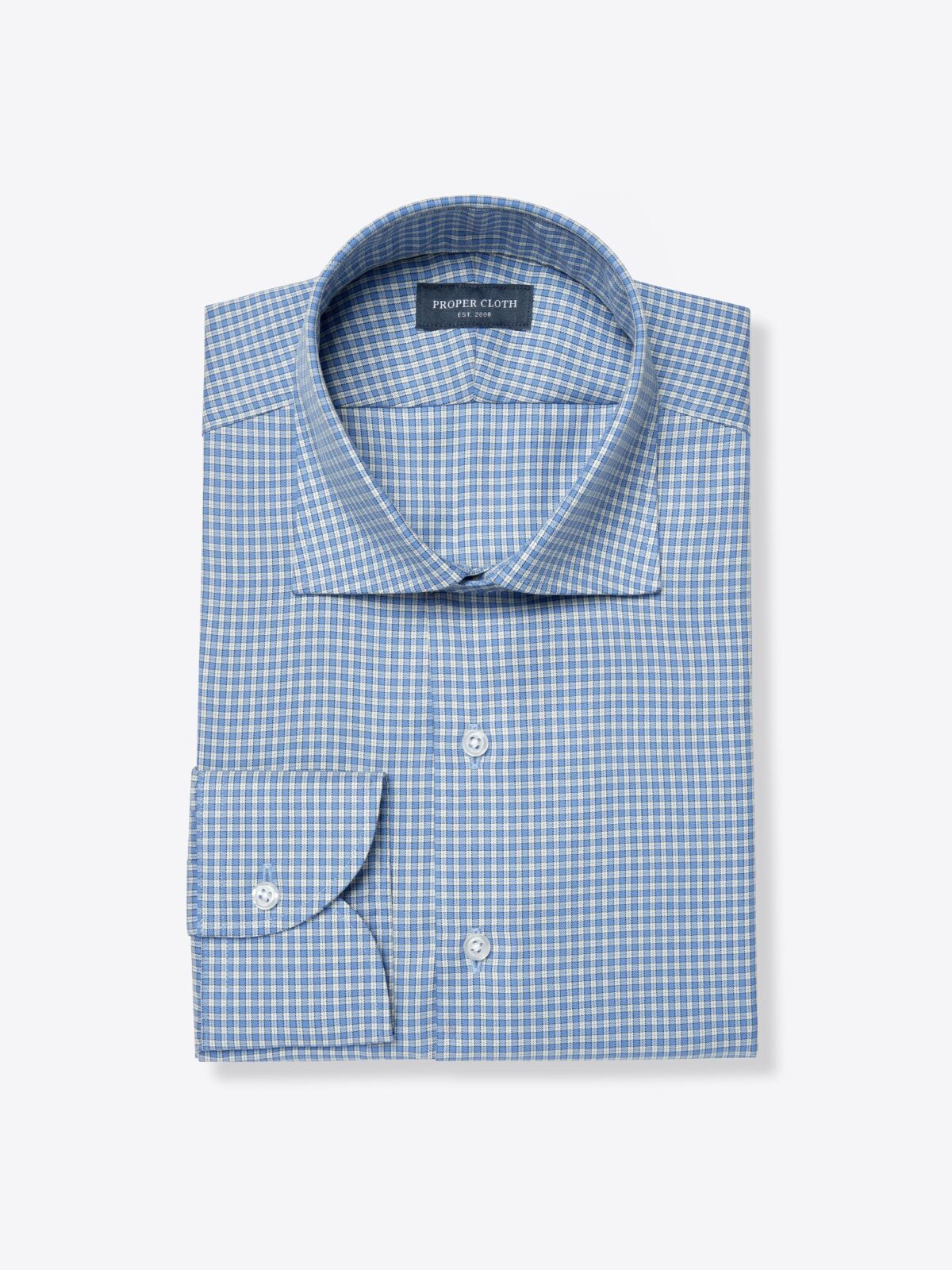 Mayfair Wrinkle-Resistant Blue Small Check Twill Shirt by Proper Cloth