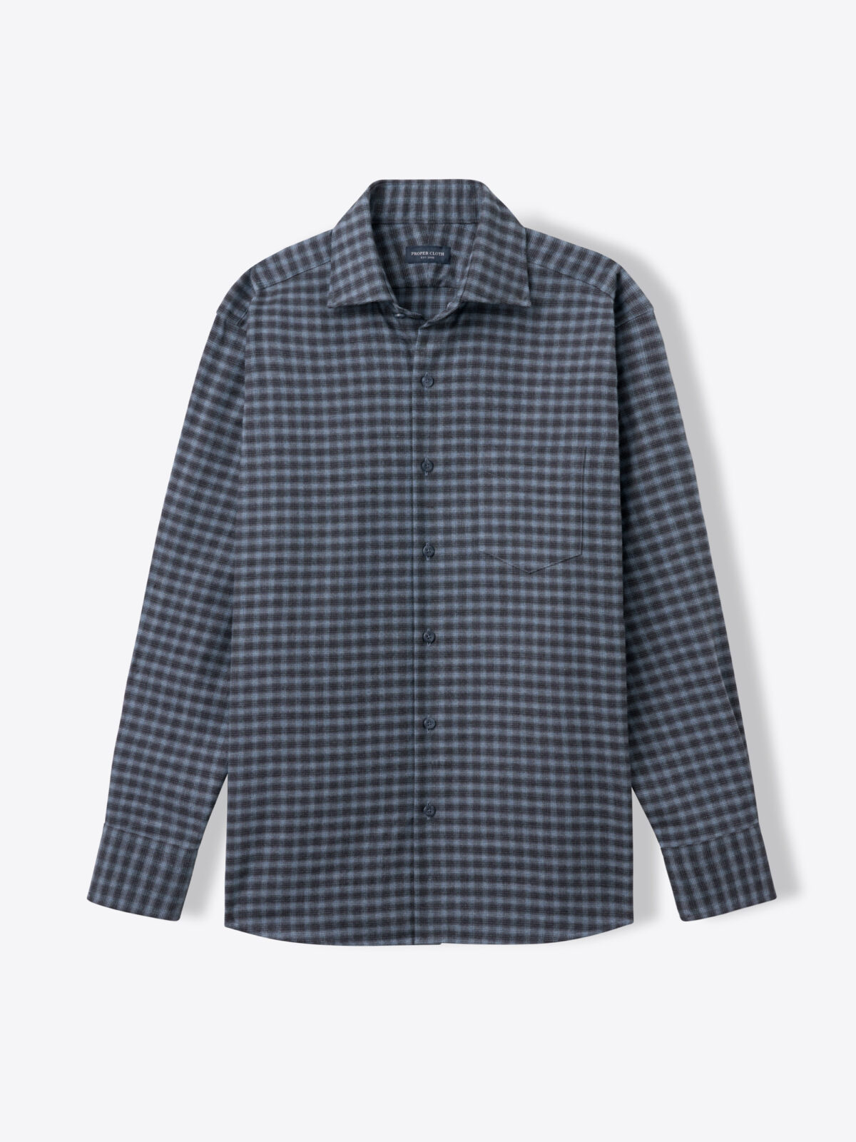 Portuguese Blue Melange Ombre Check Lightweight Flannel Shirt