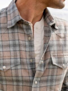 Canclini Beige and Grey Ombre Plaid Beacon Flannel Shirt by