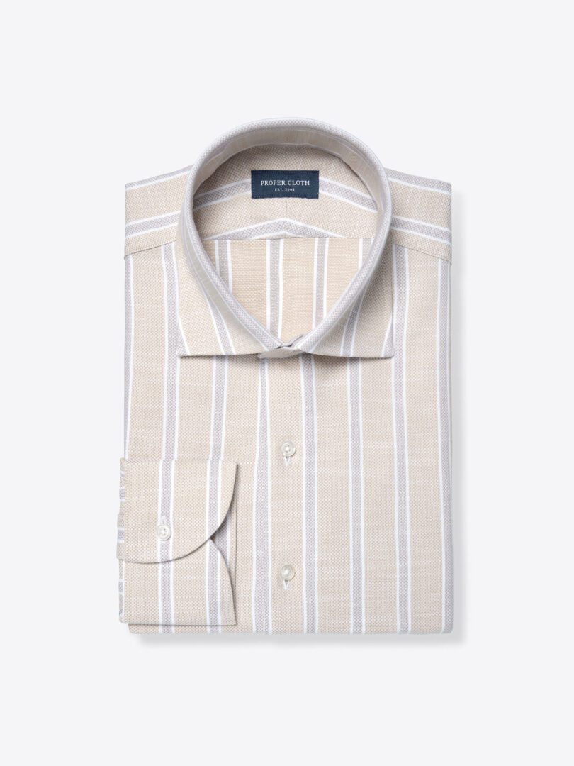 Amalfi Beige and Taupe Stripe Pique 