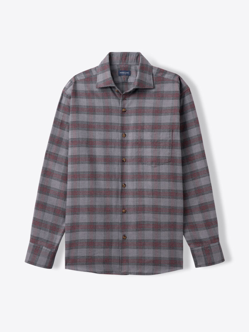 Kent Grey and Red Glen Plaid Lightweight Flannel 