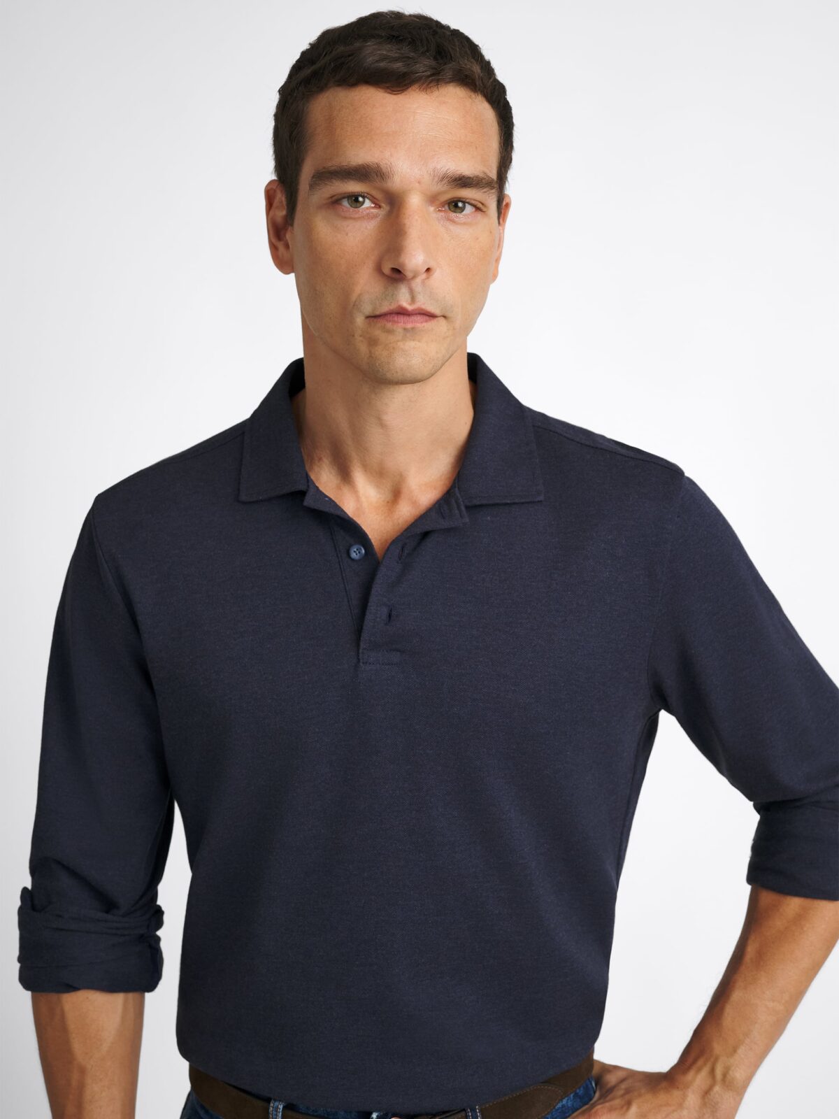 The Italian Long Sleeve Pique Polo Shirt in Navy