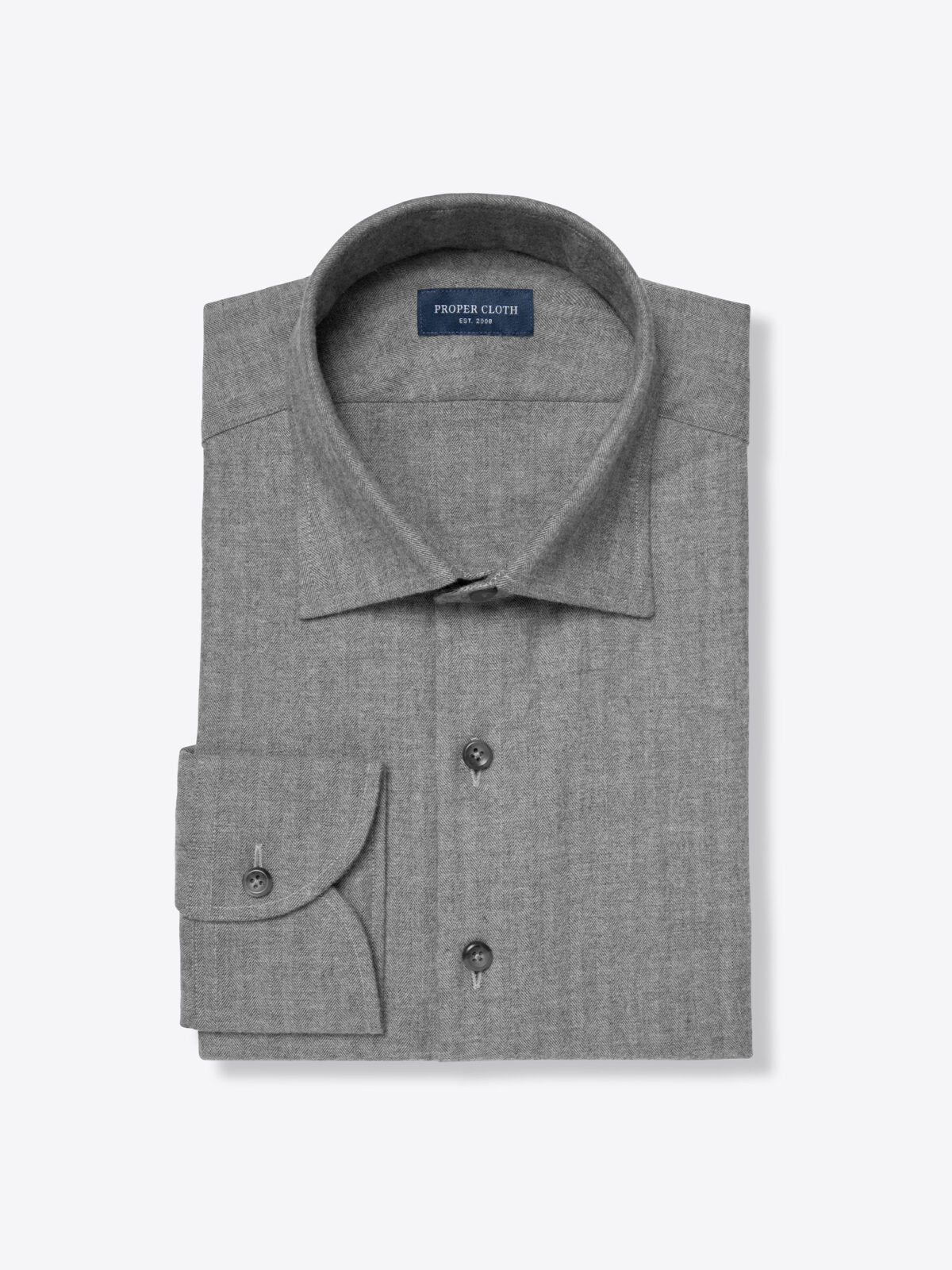 Ludlow Grey Melange Brushed Herringbone Shirt by Proper Cloth