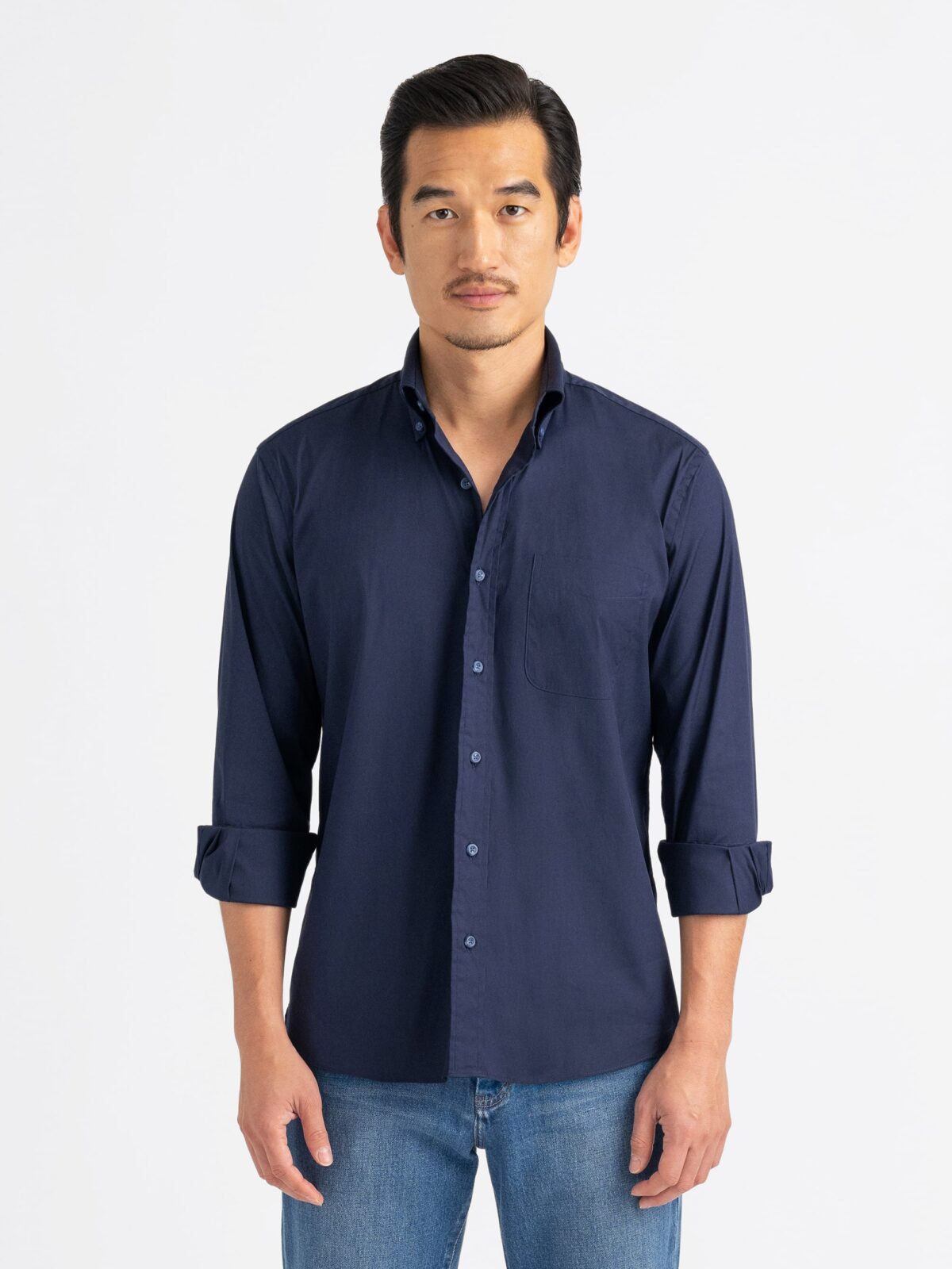 The Albini Stretch Poplin Sport Shirt in Navy
