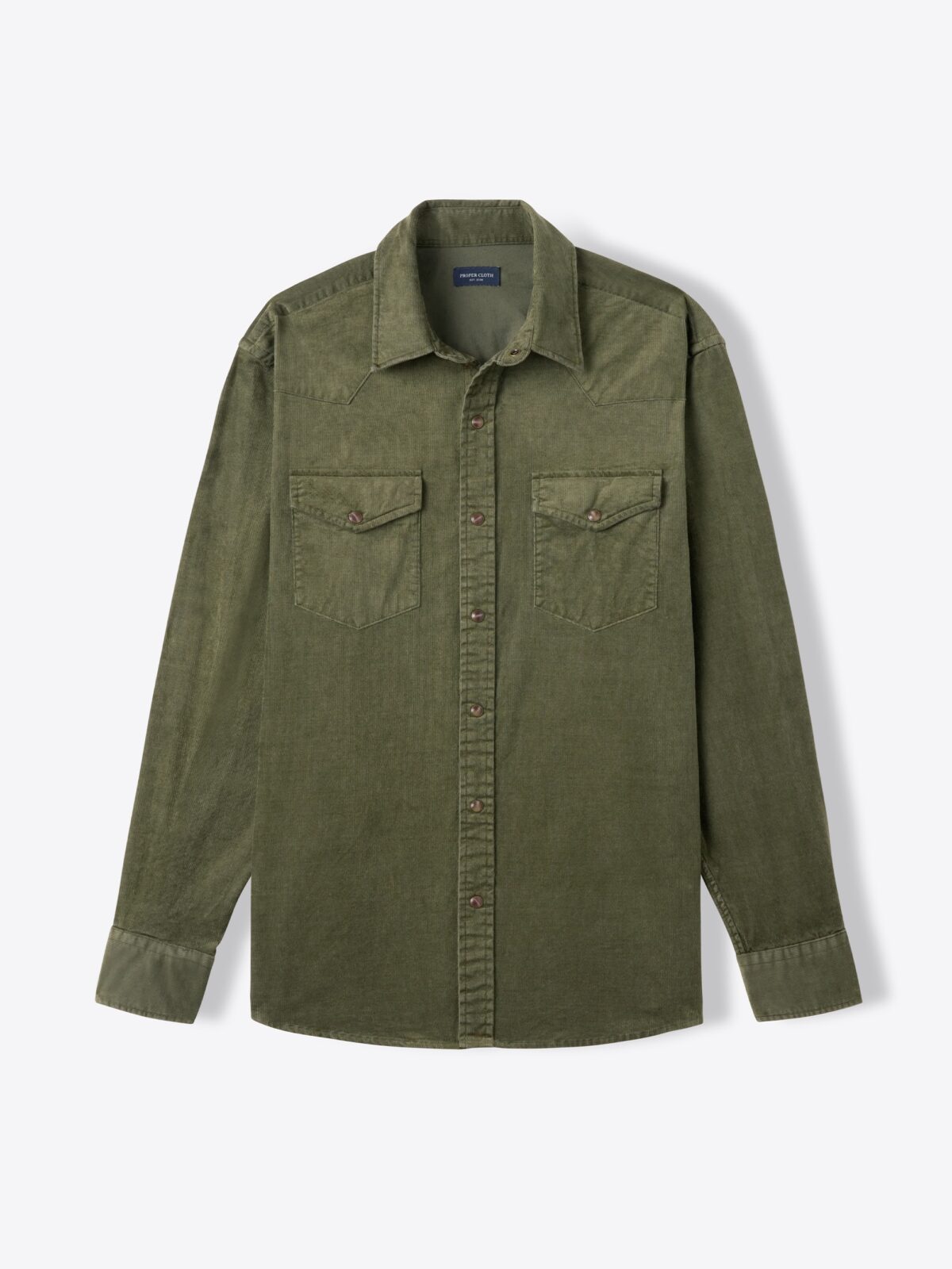 Faded Olive Cotton Lyocell Stretch Corduroy Shirt