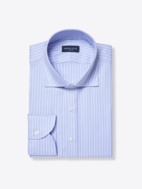 Thomas Mason Wrinkle-Resistant Light Blue Stripe Fitted Shirt