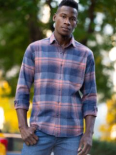 Teton Blue and Salmon Ombre Plaid Flannel Shirt by Proper Cloth