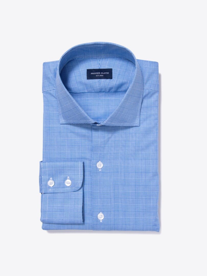 Morris Wrinkle-Resistant Blue Glen Plaid Fitted Dress Shirt 