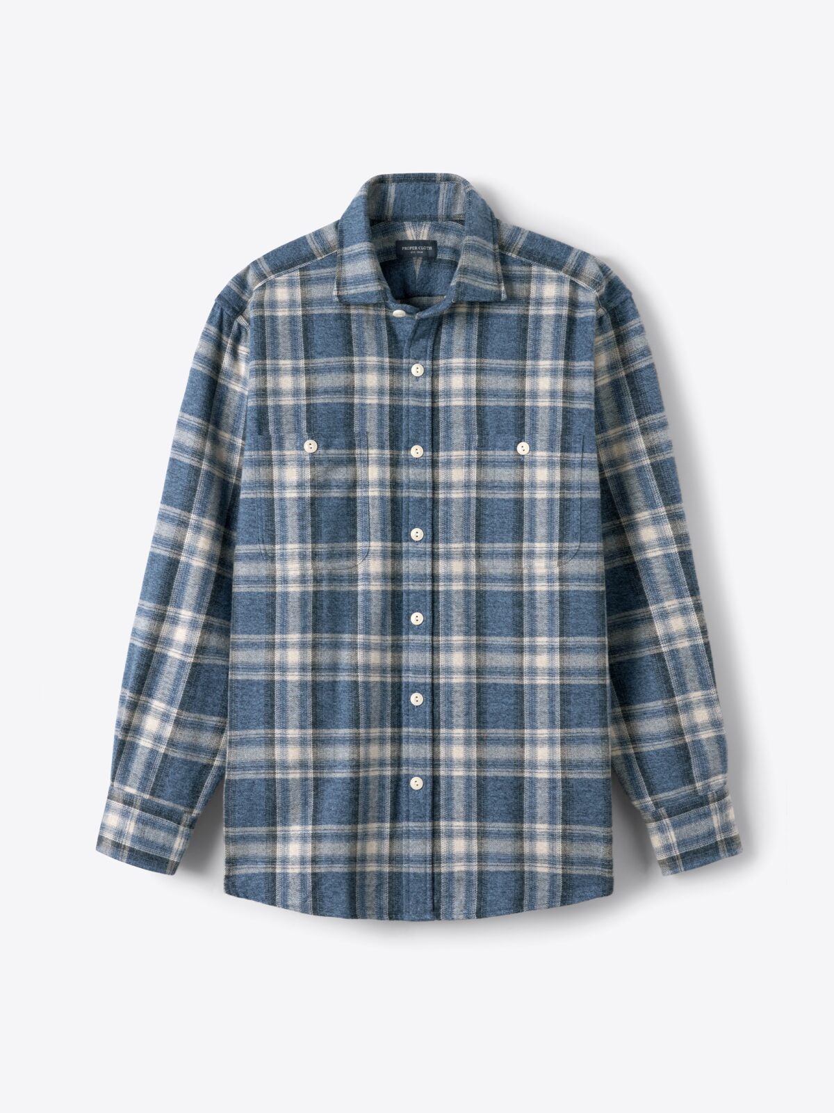 Japanese Blue Large Ombre Plaid Flannel Shirt by Proper Cloth