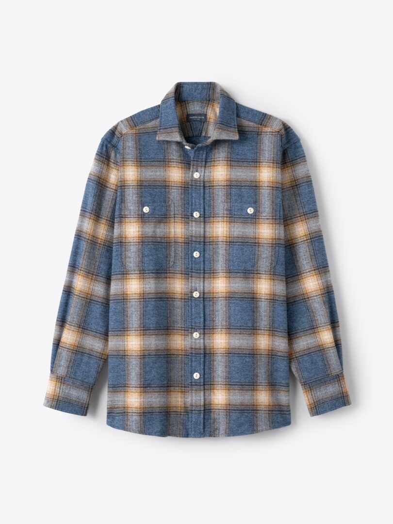 Japanese Blue and Gold Ombre Plaid Flannel Shirts by Proper Cloth