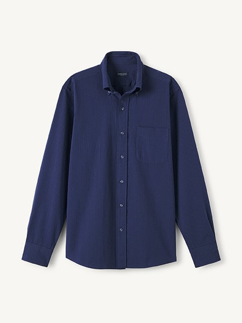 Proper Cloth Men's Washed Navy Linen Custom Dress Shirt - Blue, Size: 6XL, Big, Tall, 100% Linen
