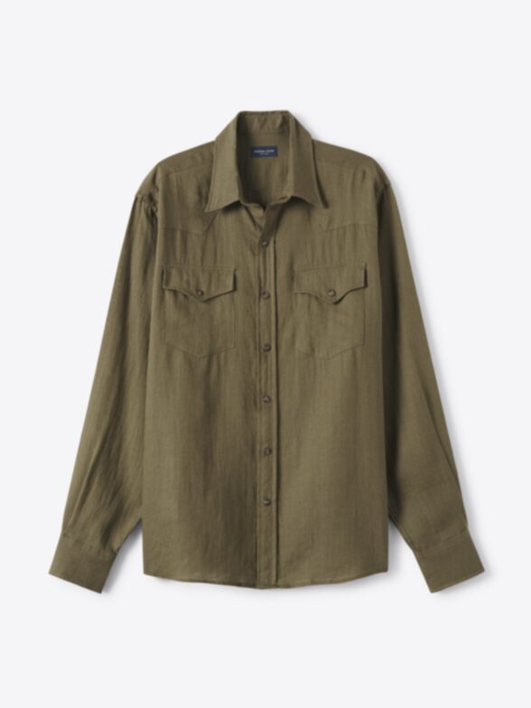 Thumb Photo of Baird McNutt Olive Irish Linen Western Shirt