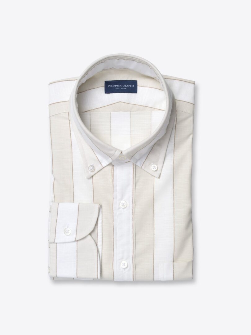 Albini Beige Printed Stripe Chambray Shirts by Proper Cloth