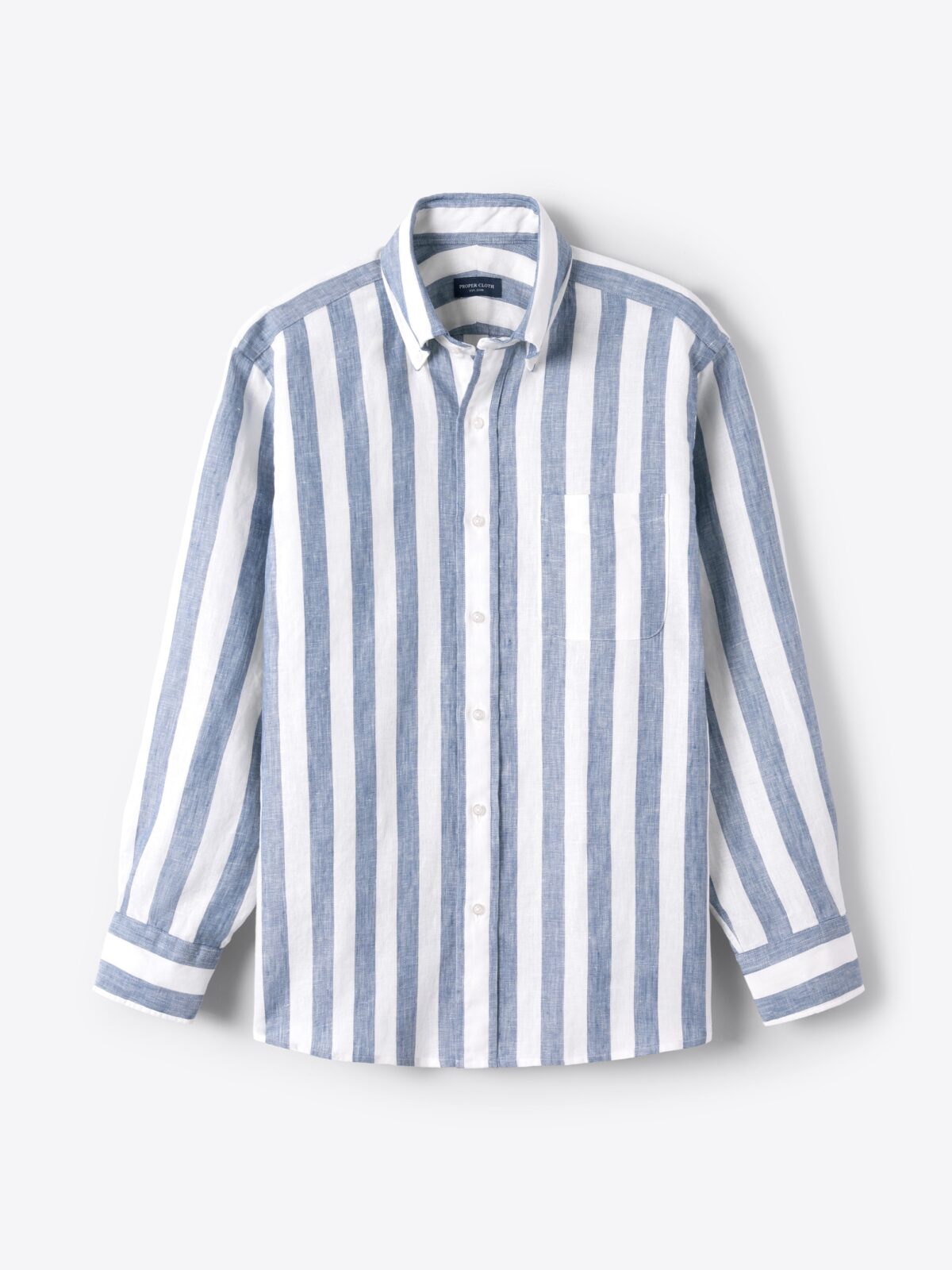Portuguese Faded Navy Wide Stripe Linen Shirt by Proper Cloth