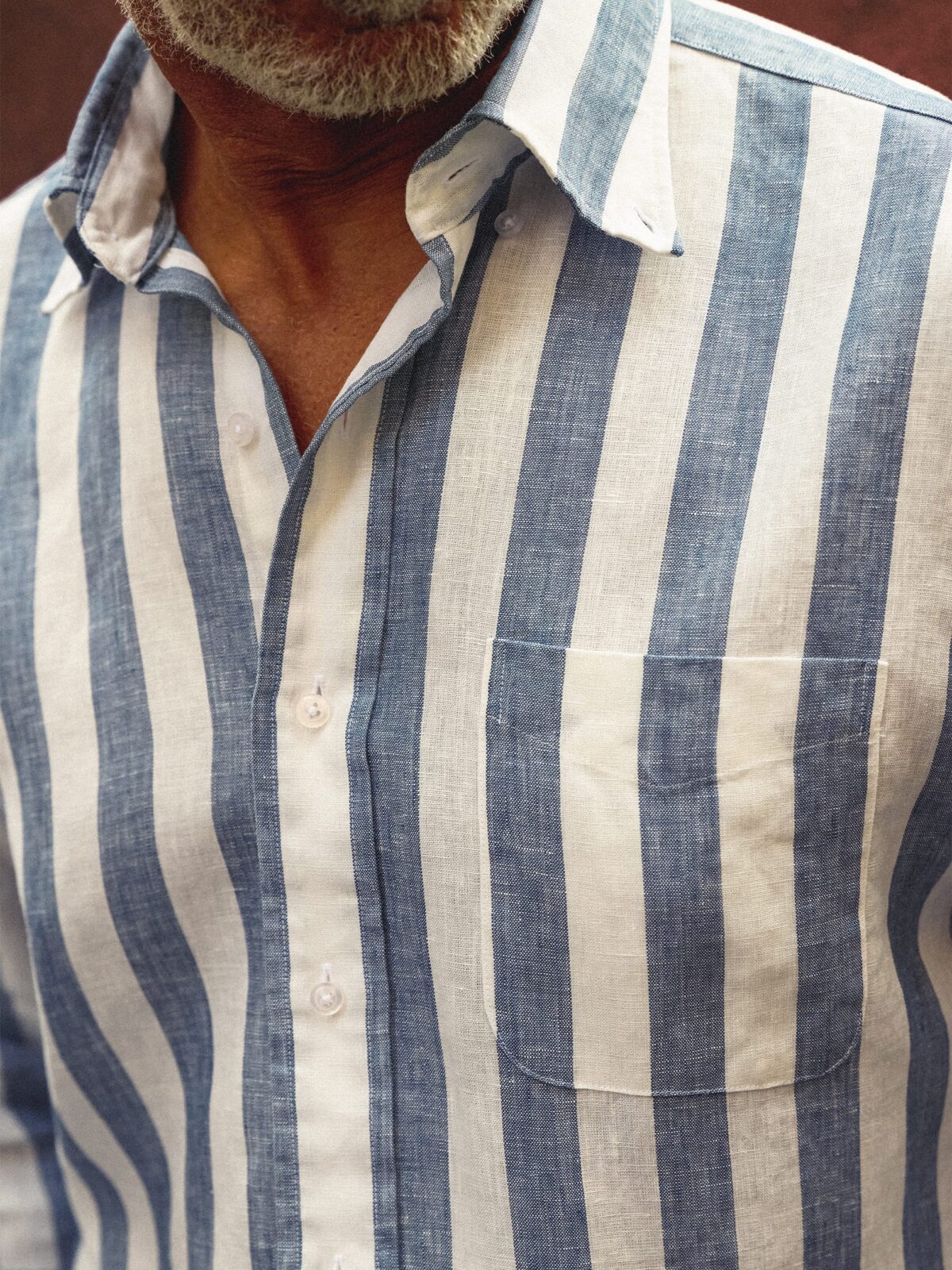 Portuguese Faded Navy Wide Stripe Linen Shirt by Proper Cloth
