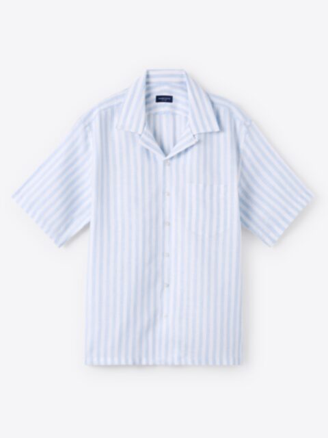 Shop Baird McNutt Light Blue Wide Stripe Irish Linen