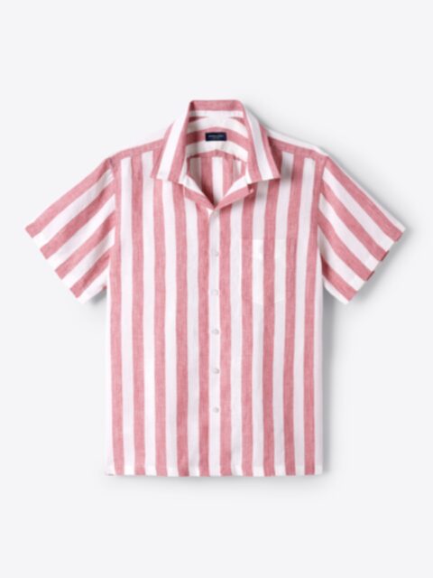 Shop Portuguese Faded Red Wide Stripe Linen