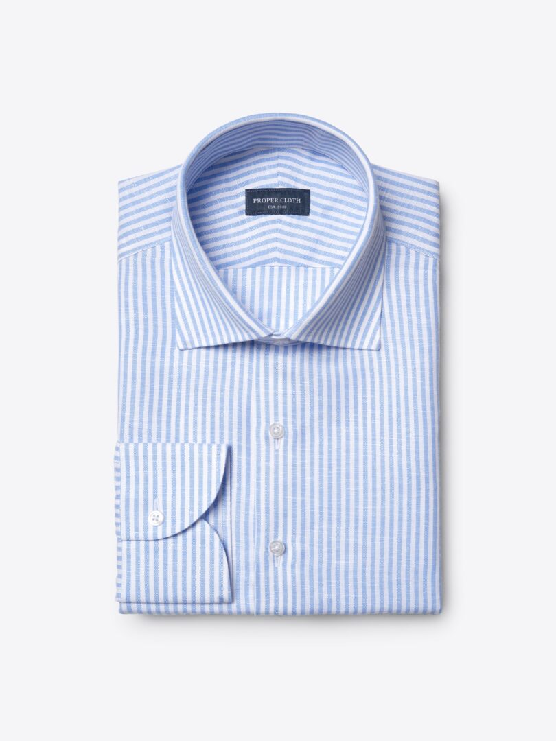 Blue Striped Cotton and Linen Oxford 