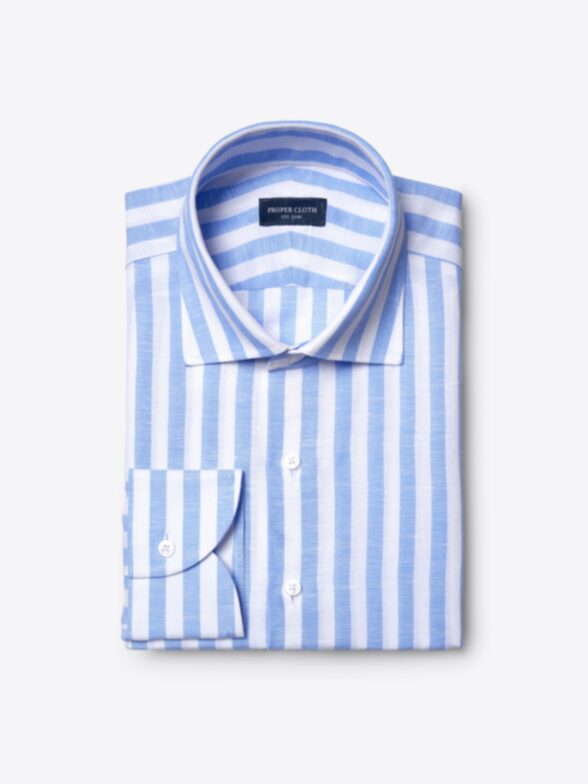 Thumb Photo of Blue Wide Stripe Cotton Linen Dress Shirt