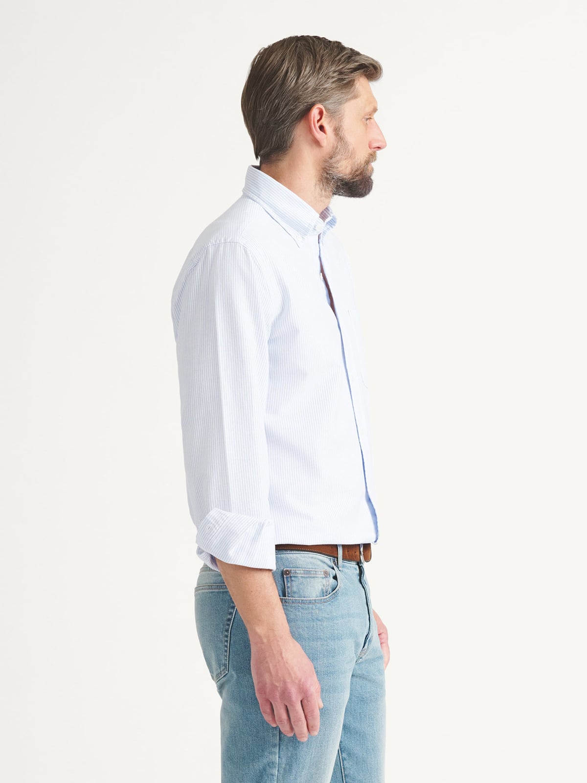The Lightweight Oxford Cloth Button Down in Light Blue Stripe