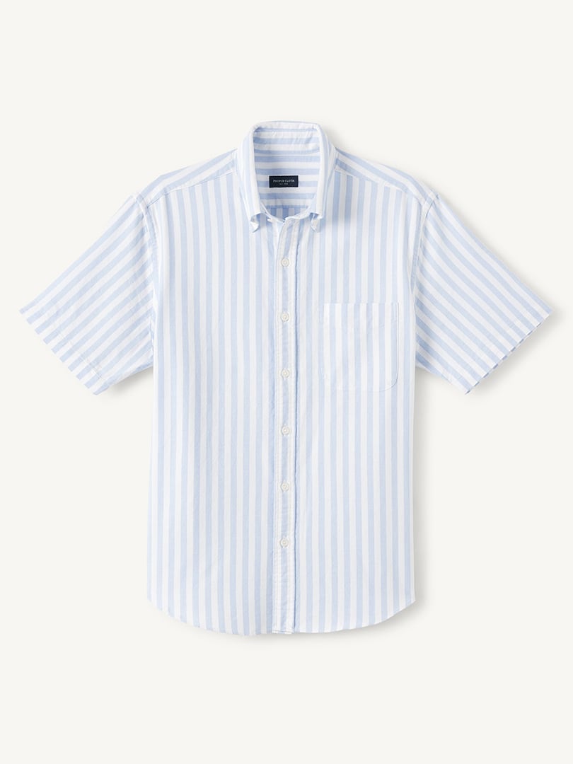 Men's Business Casual Short Sleeve Striped Medium Weight Shirts - Proper Cloth Men's Business Casual Short Sleeve Striped Medium Weight Shirts - Proper Cloth