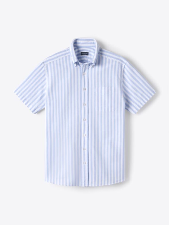 Washed Light Blue Wide Stripe Lightweight Oxford Product Image